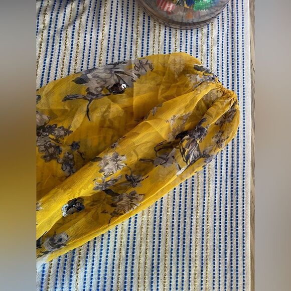 ASOS DESIGN Long Sleeve Mini Dress Yellow Floral Print Sequin Silver Sz 8 NEW - Picture 10 of 16